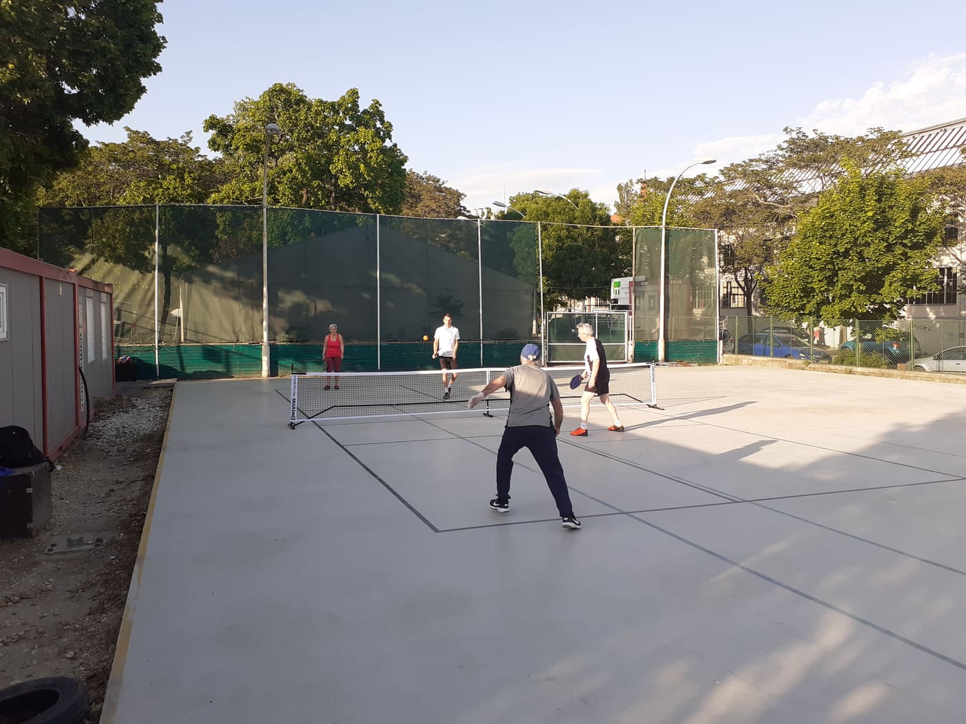 A pickleball court. Not a photograph of a court in Denver.