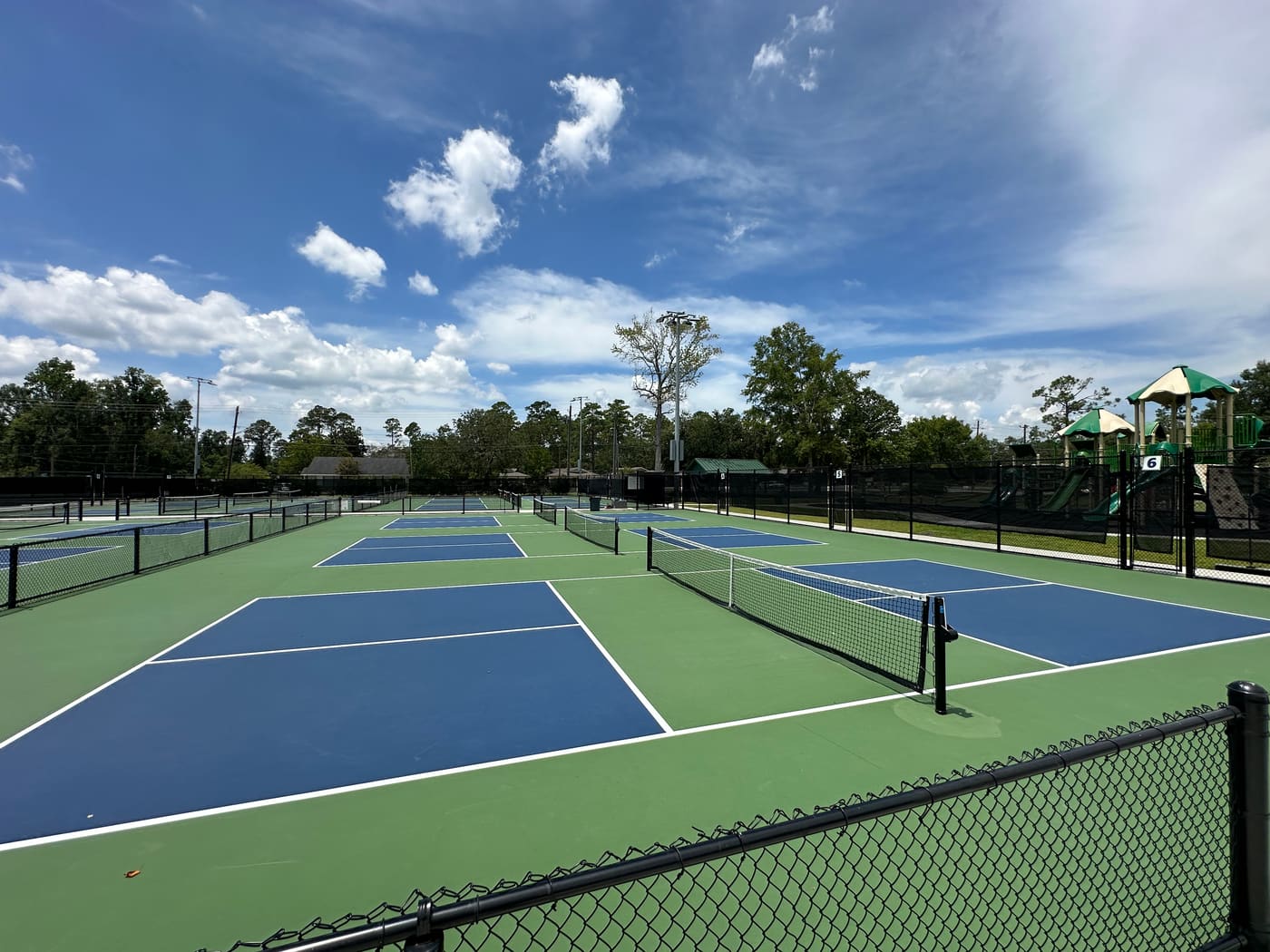 A pickleball court. Not a photograph of a court in Charlotte.